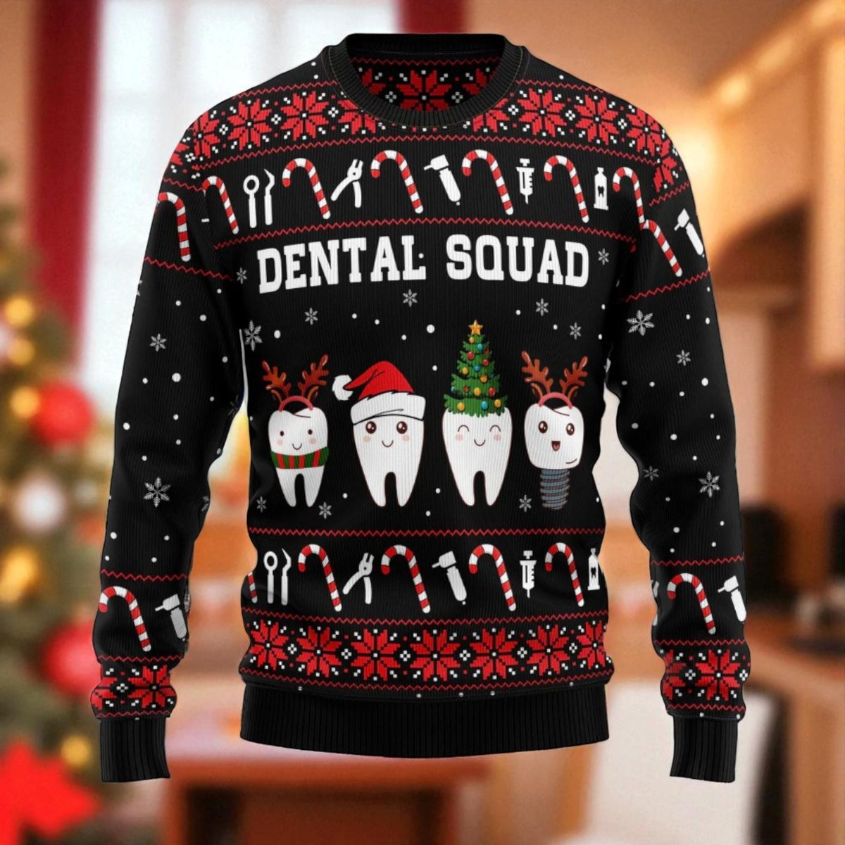 Dental Squad Ugly Christmas Sweater Funny Dentist Team Holiday Knit Jumper