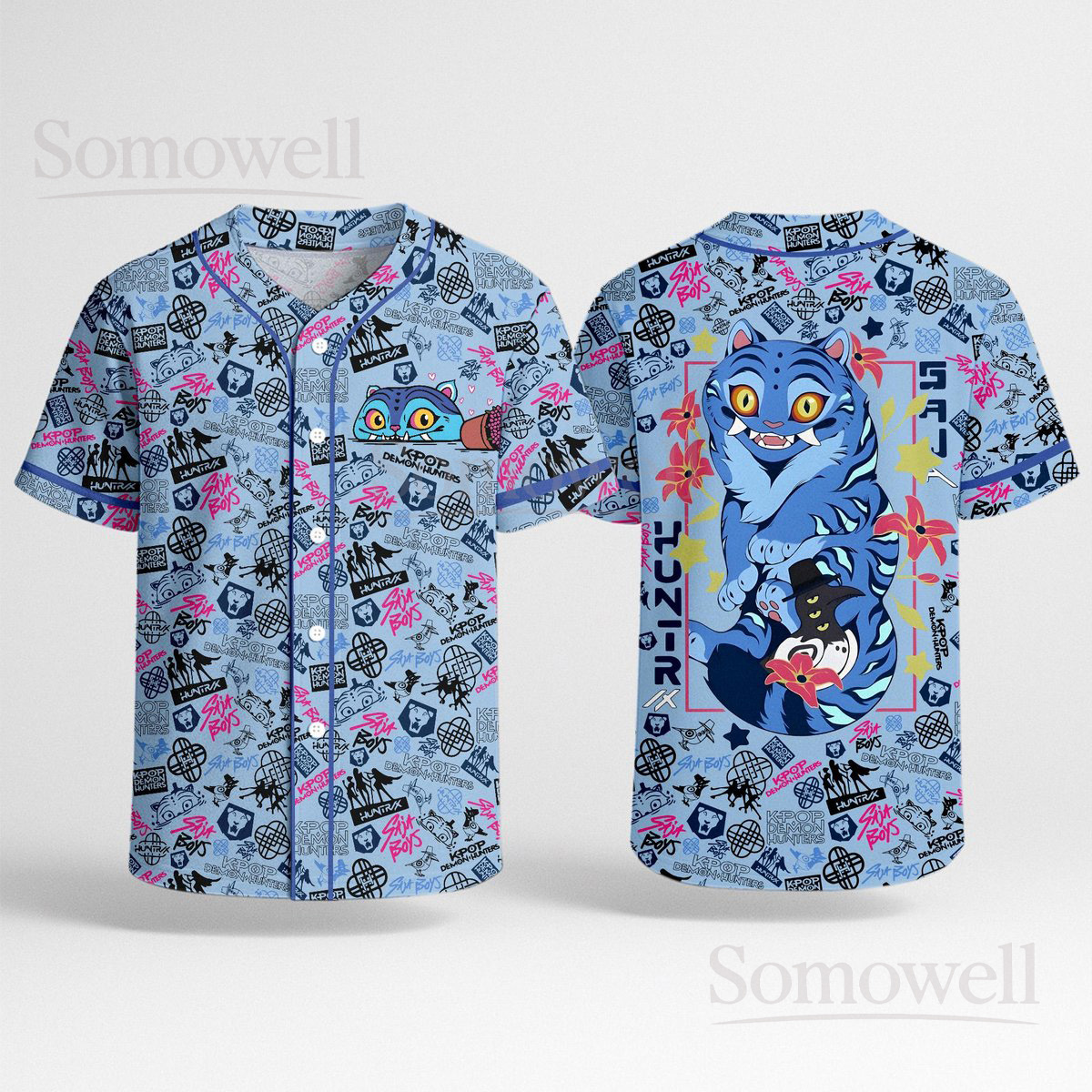Custom Derpy Tiger Baseball Jersey Shirt for Animal Lovers Whimsical Blue Cartoon Design Perfect for Everyday Casual Wear