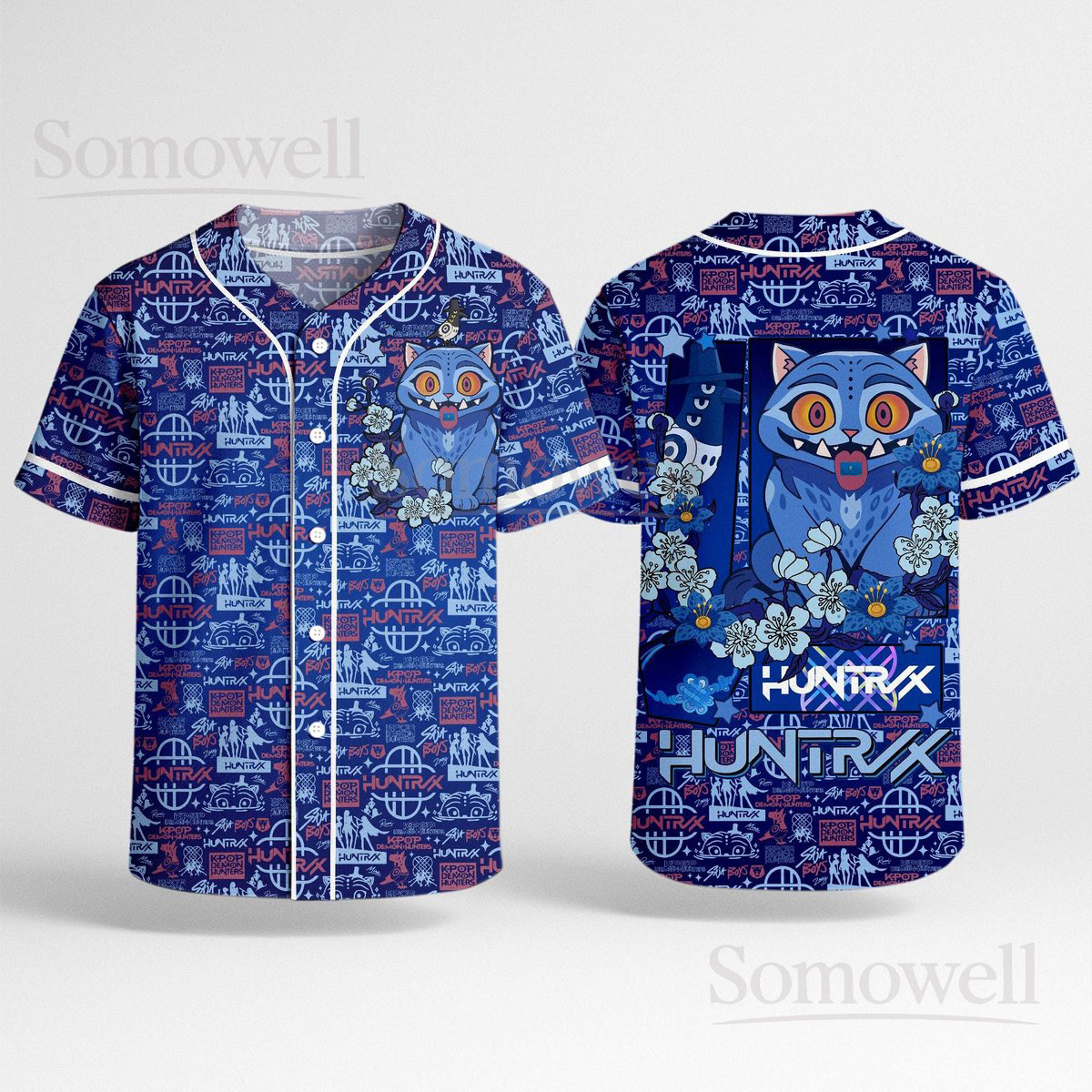 Custom Derpy Tiger Baseball Jersey Shirt for Animal Lovers Blue and Red Playful Cartoon Cat Design Gift Apparel