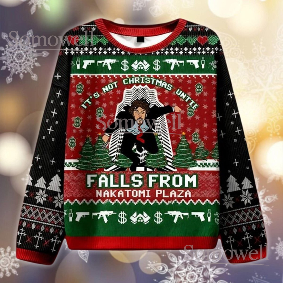 Die Hard Christmas Red Ugly Sweater Nakatomi Plaza Funny Movie Holiday Knit Jumper