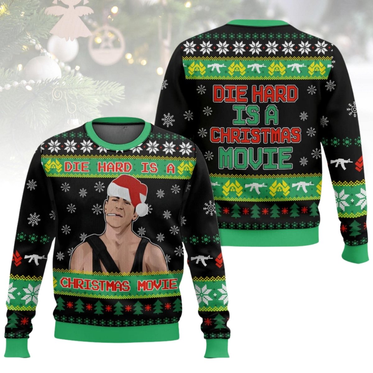 Die Hard Is a Christmas Movie Black Ugly Sweater Funny Action Movie Holiday Knit Jumper