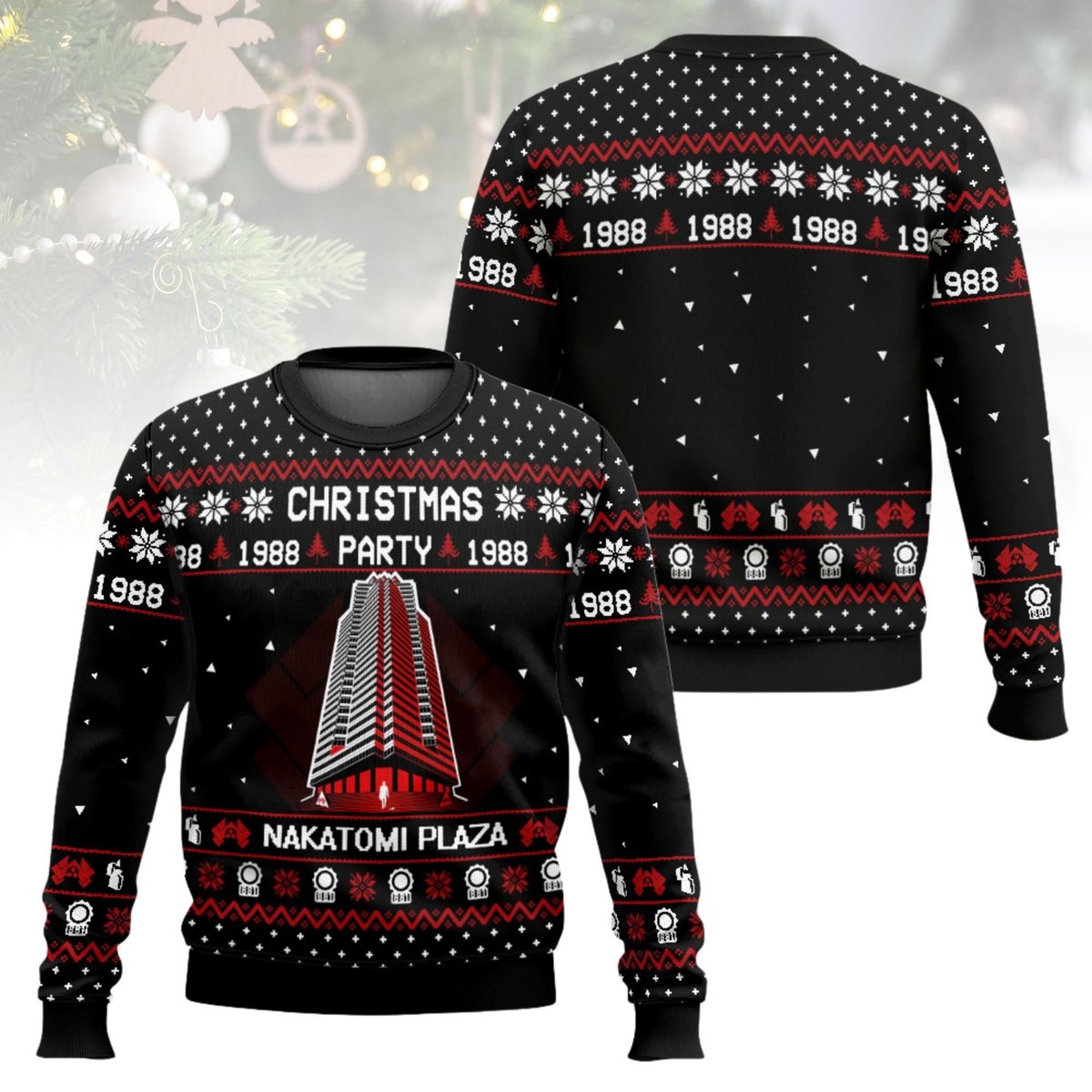 Nakatomi Plaza 1988 Christmas Party Black Ugly Sweater Die Hard Movie Holiday Knit Jumper