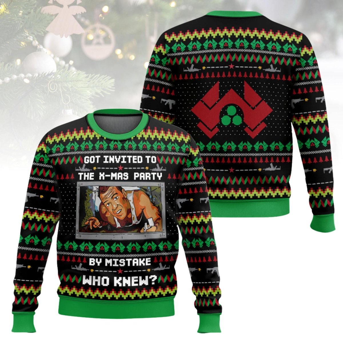 Die Hard X-Mas Party Black Ugly Sweater Funny Bruce Willis Quote Holiday Knit Jumper