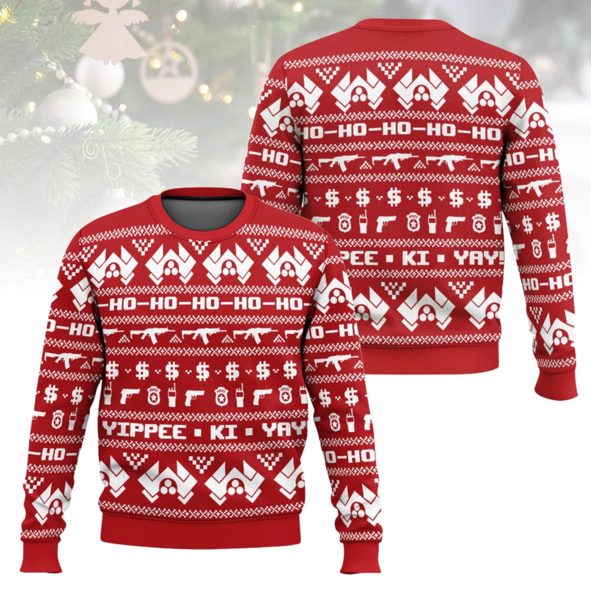 Yippee Ki Yay Red Christmas Ugly Sweater Die Hard Funny Action Movie Knit Jumper