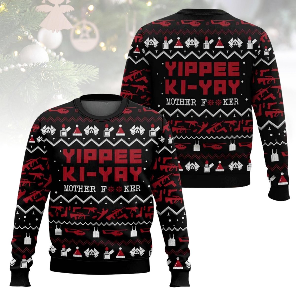 Yippee Ki Yay Black Christmas Ugly Sweater Die Hard Quote Funny Movie Knit Jumper