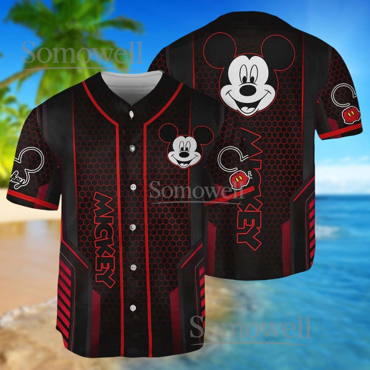 Mickey Mouse Black Red Baseball Jersey Disney Character Team Sport Custom Name Shirt