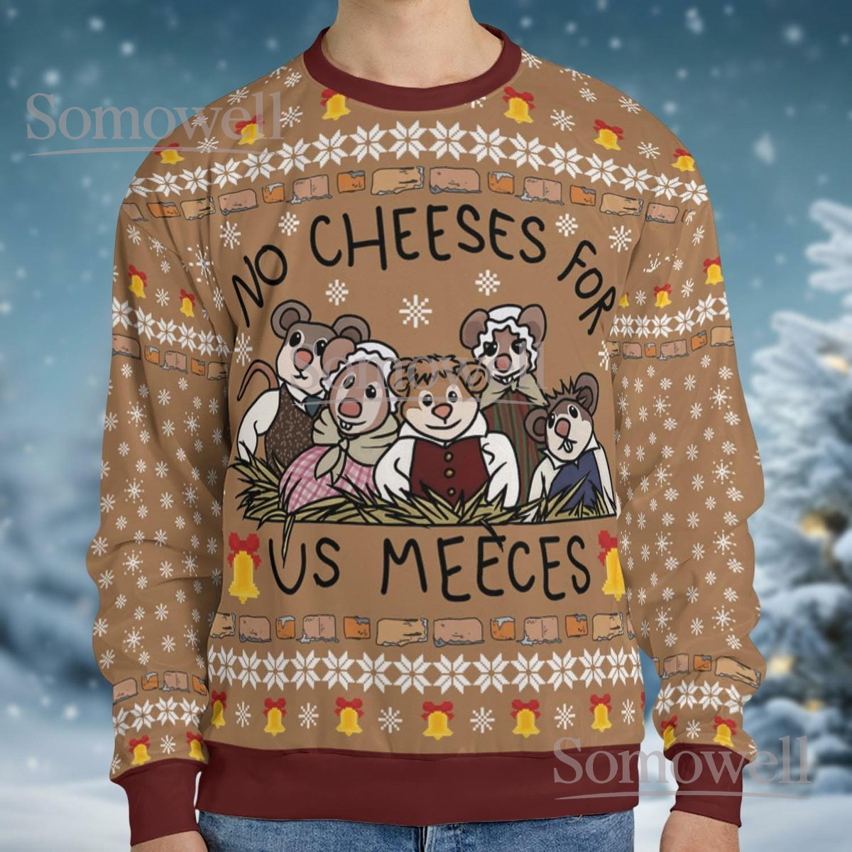 No Cheeses for Us Meeces Ugly Christmas Sweater Funny Mouse Carol Holiday Jumper