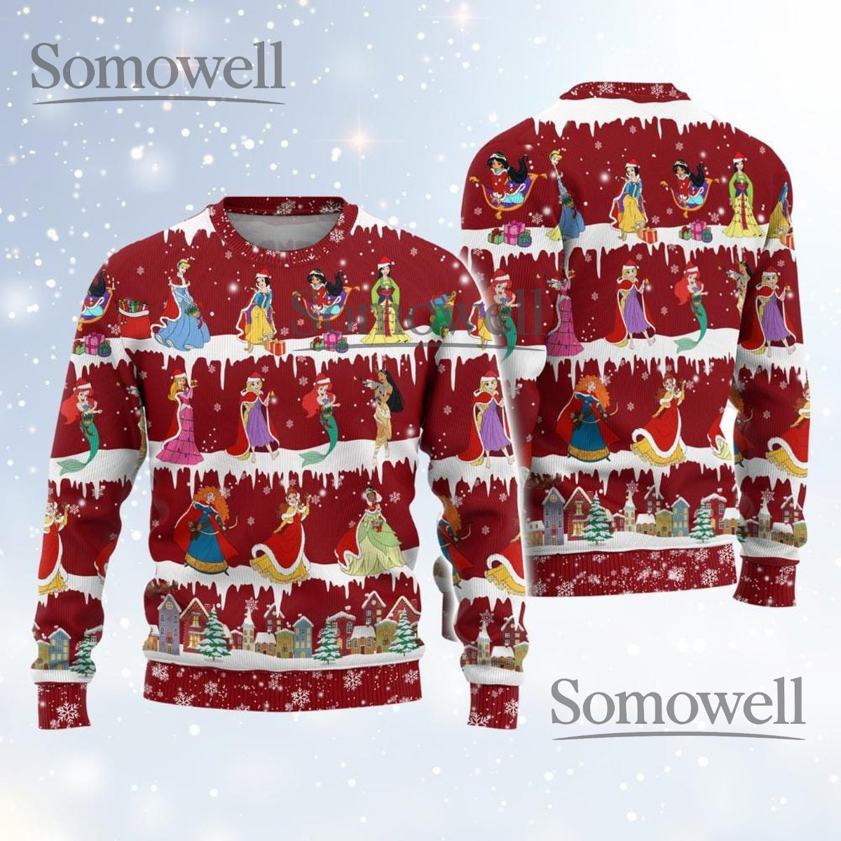 Disney Princess Red Christmas Ugly Sweater Fairytale Holiday Knit Jumper