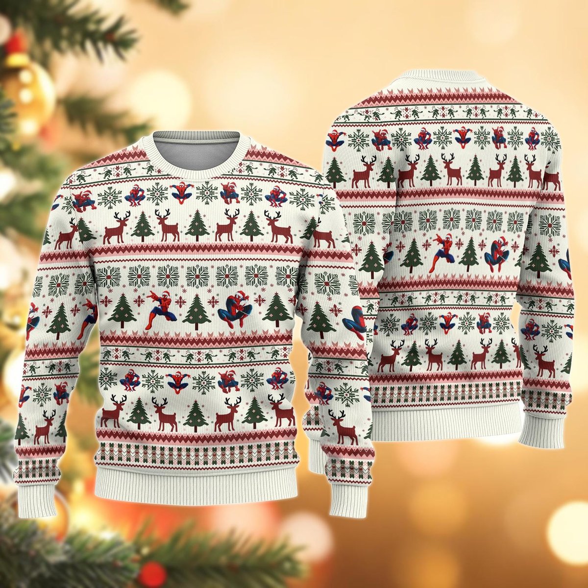 Marvel Spiderman Ugly Christmas Sweater, White Red Hero Holiday Knit Jumper