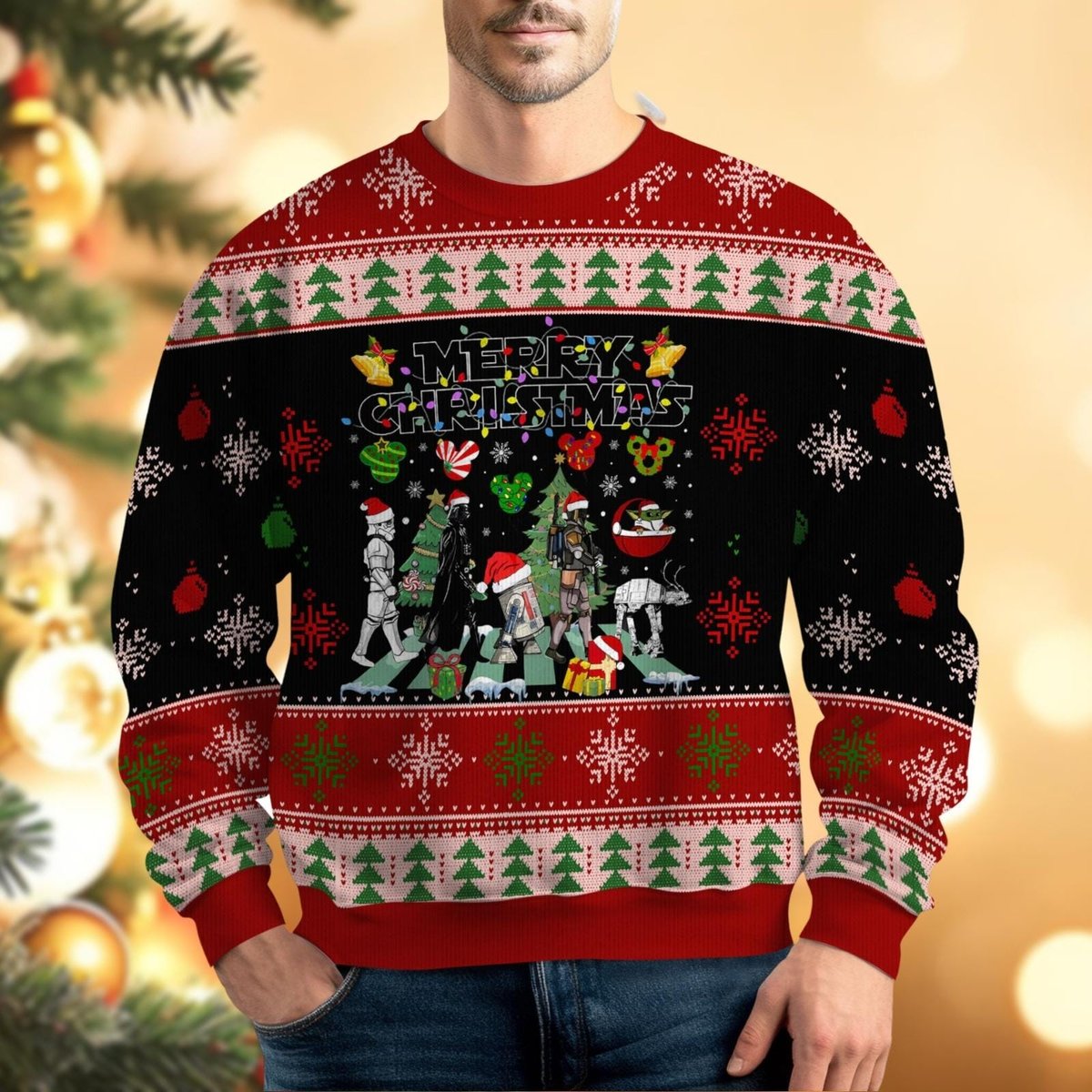 Star Wars Merry Christmas Ugly Sweater, Galactic Holiday Tree Knit Jumper