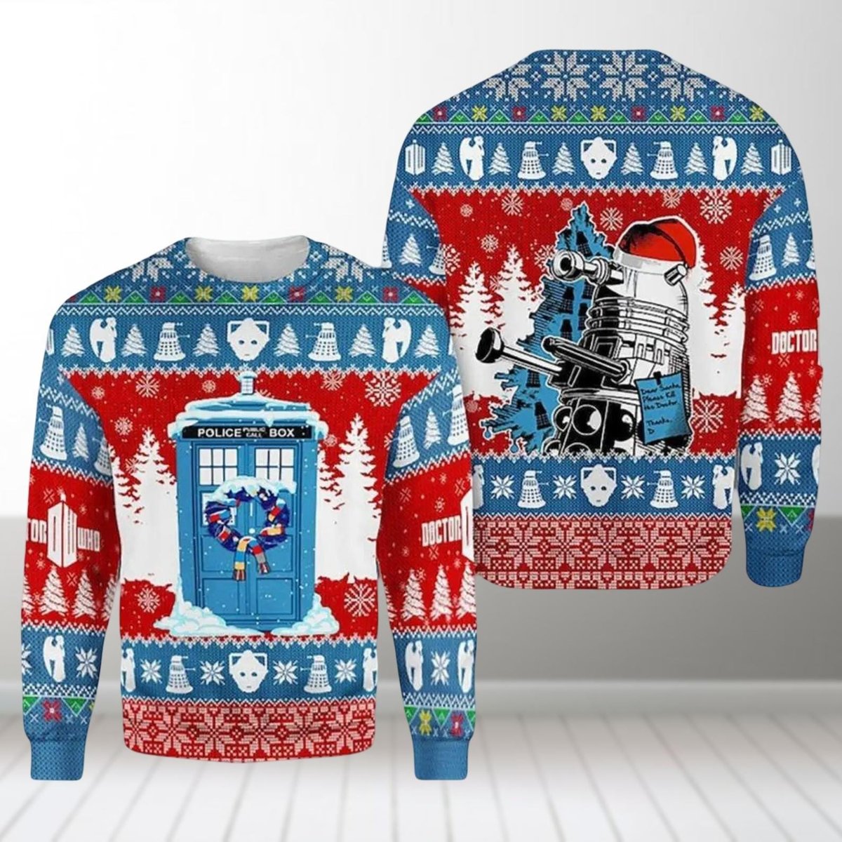 Doctor Who Police Box Ugly Sweater Funny Sci Fi Fans Christmas Party Gift