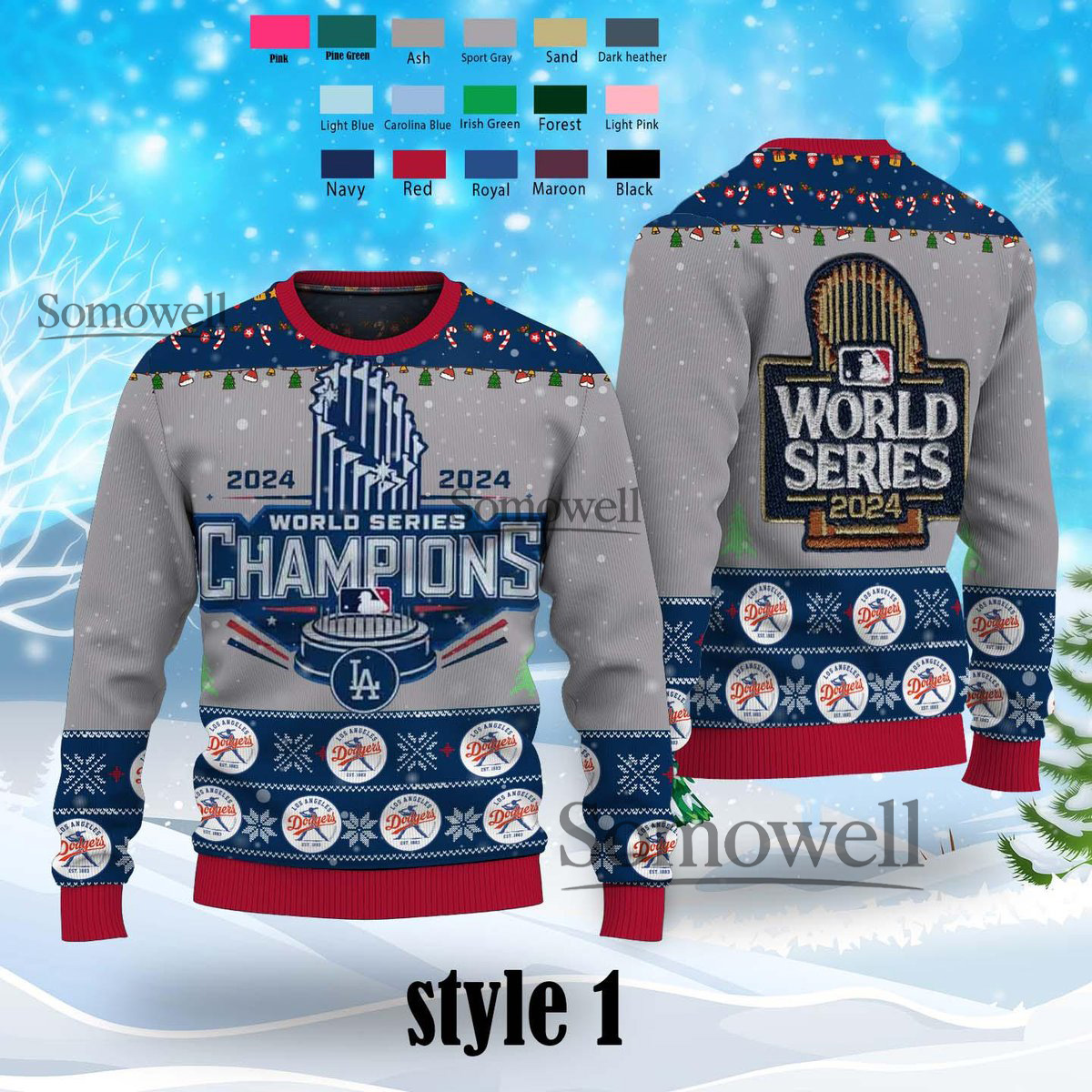 Dodgers World Series Champions 2025 Ugly Christmas Sweater Blue Baseball Fans Holiday Edition Multi Color Edition