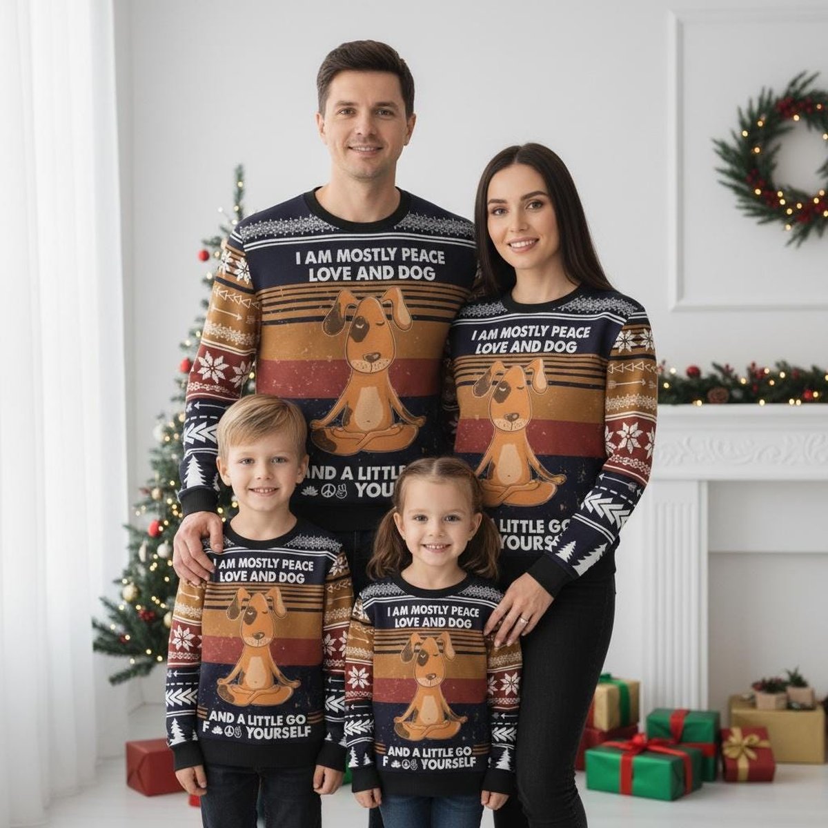 Peace Love Dog Funny Ugly Christmas Sweater Meditation Design Holiday Jumper