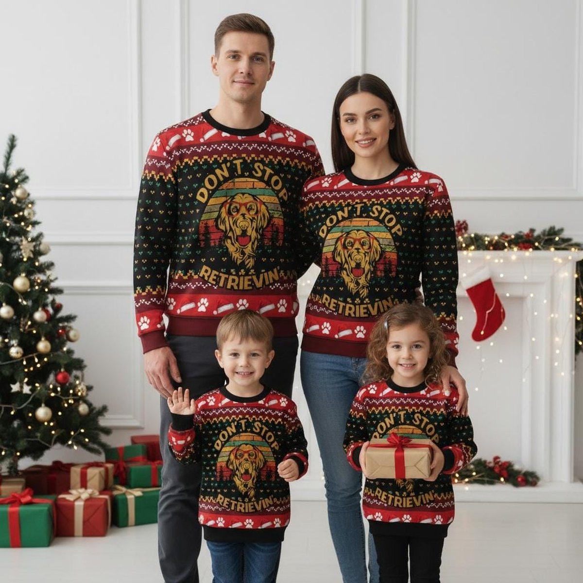 Dont Stop Retrievin Funny Dog Lover Ugly Christmas Sweater Retro Black Jumper