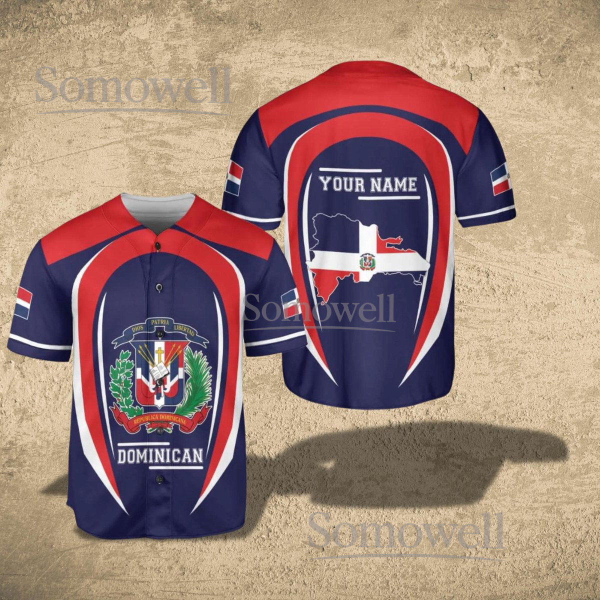 Dominican Republic Baseball Jersey Custom Name DR Flag Map