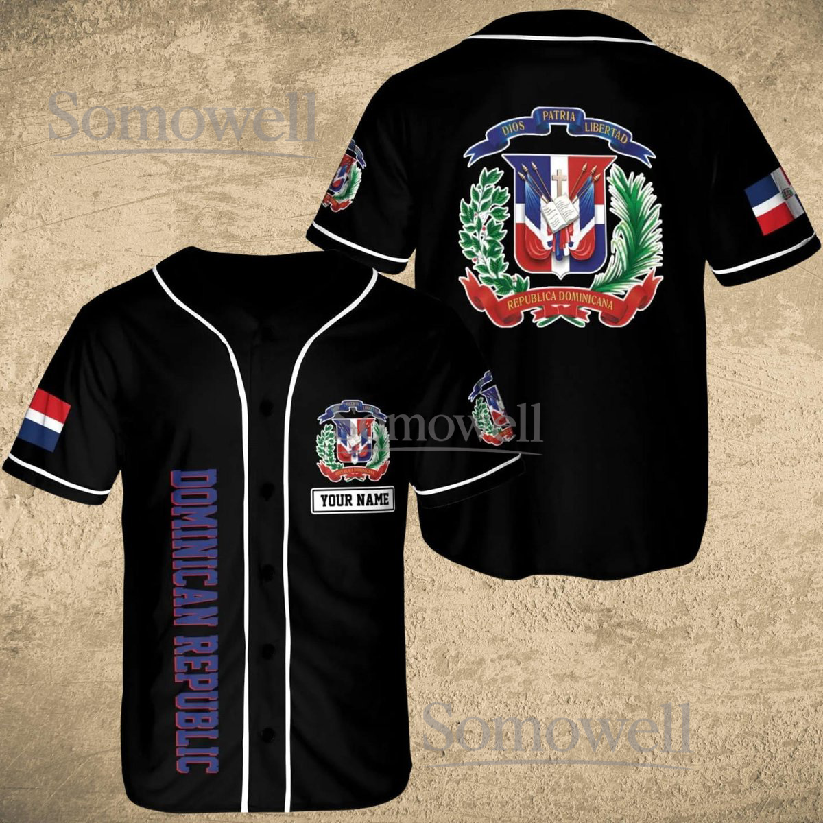 Dominican Republic Baseball Jersey Shirt Black Patch Design Custom Name Personalized Gift