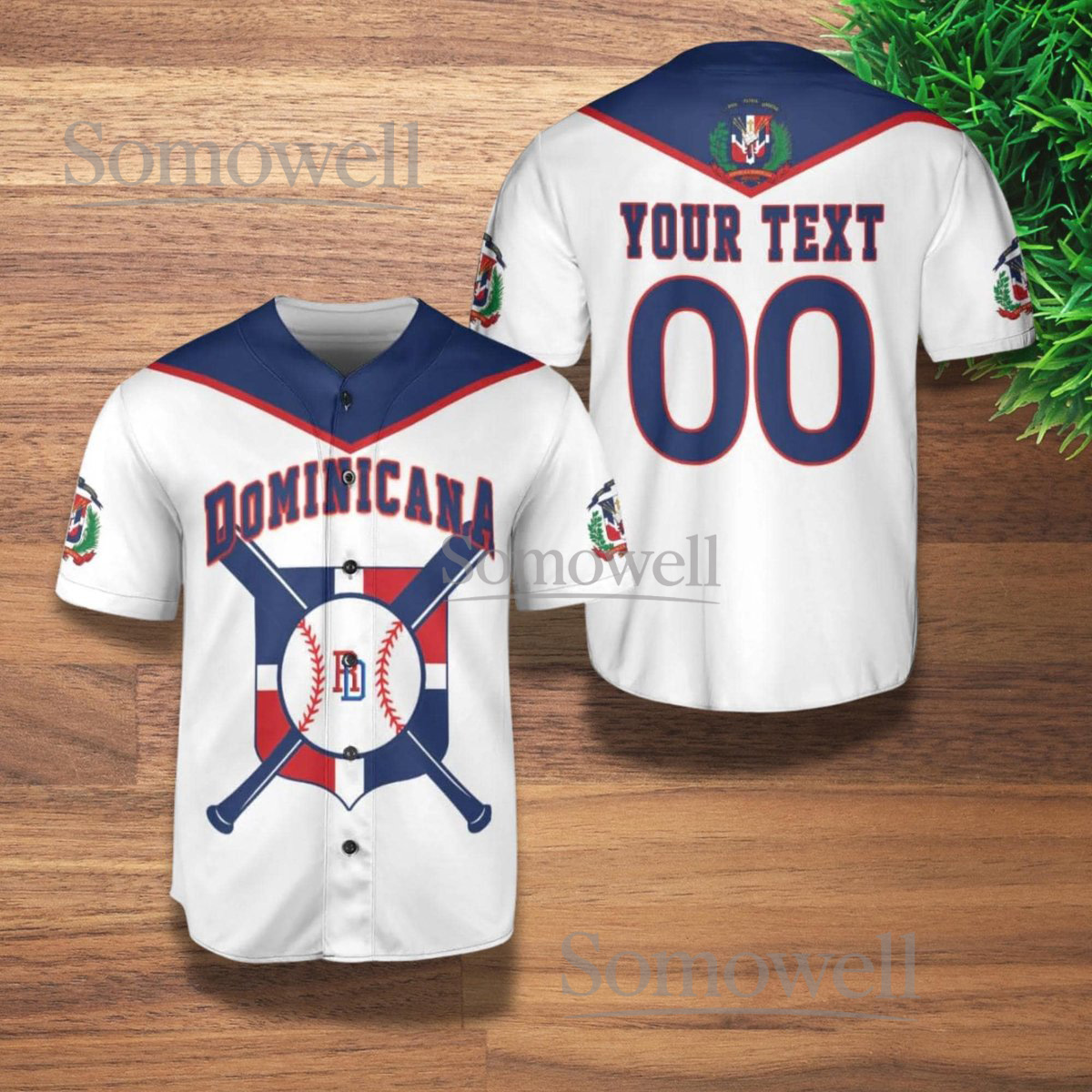 Dominican Republic Baseball Jersey Shirt White Blue Red Dominicana Crossed Bats Gift