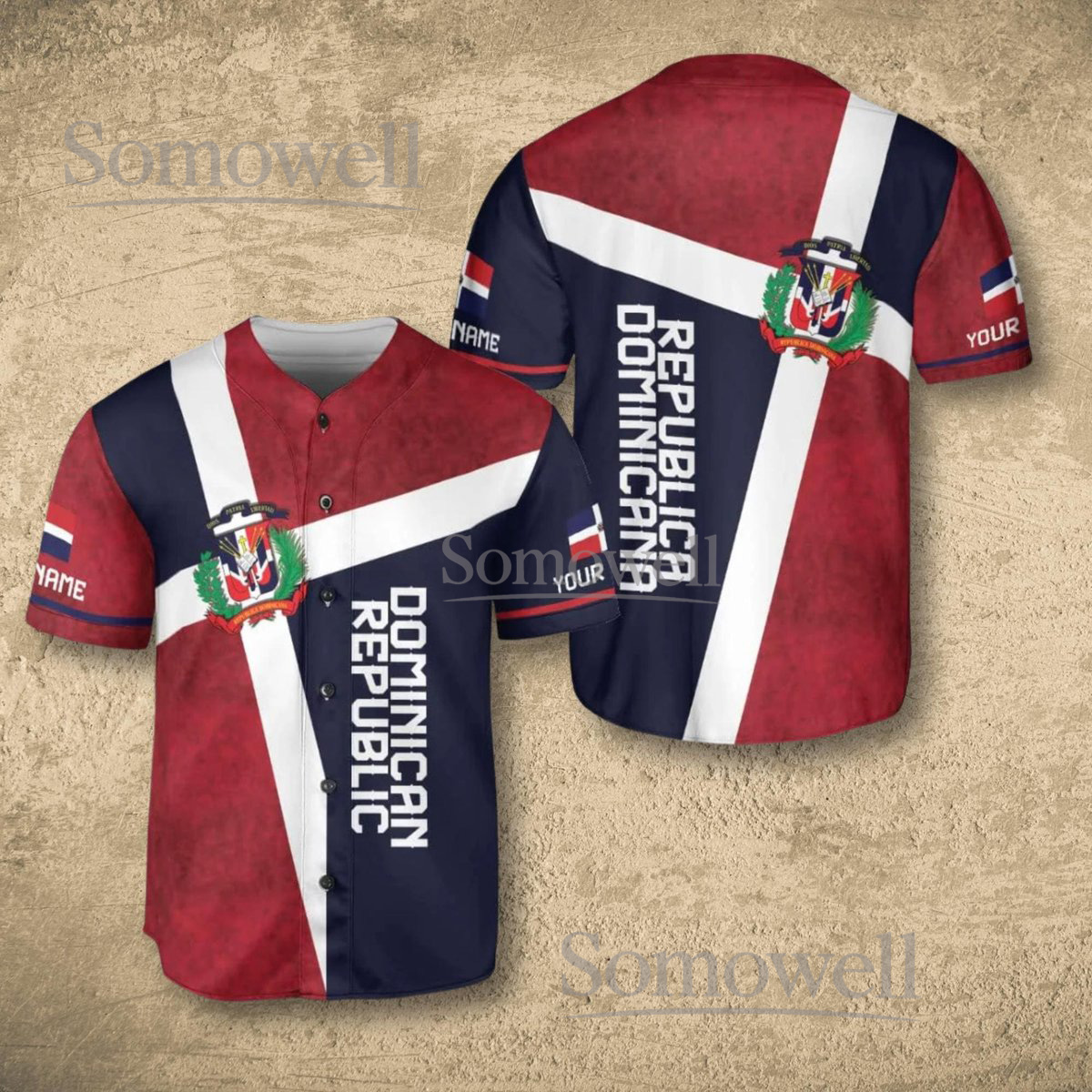 Dominican Republic Diagonal Flag Baseball Jersey Custom Name DR Pride