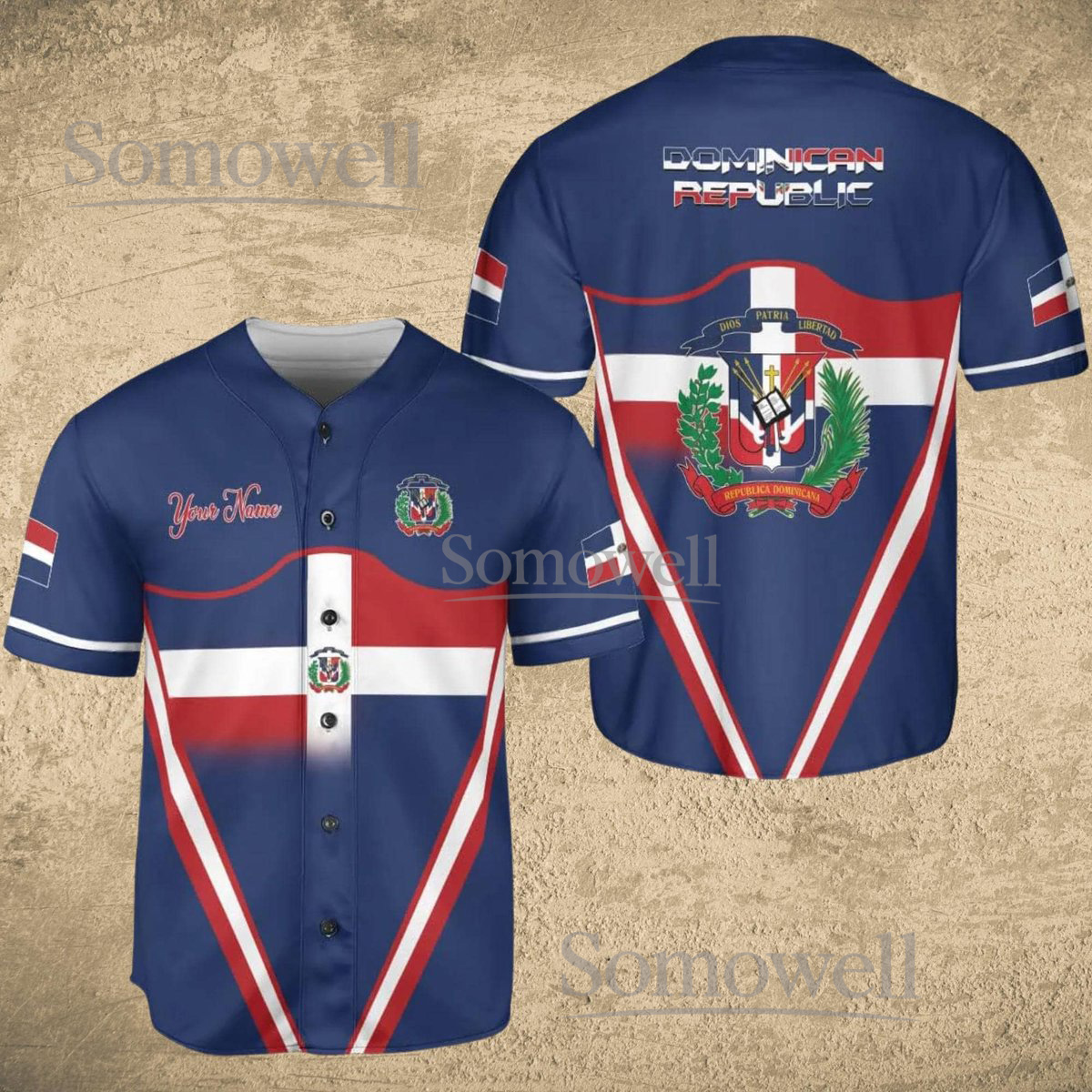 Dominican Republic Flag Baseball Jersey Shirt Black White Red Blue Custom Name Gift