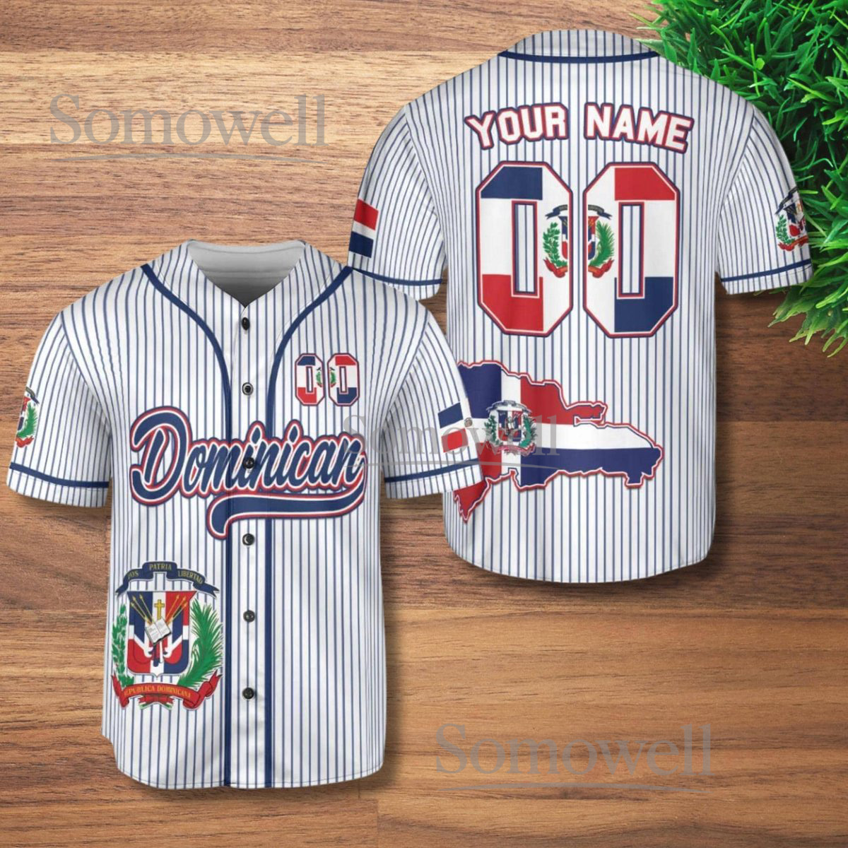 Dominican Republic Pinstripe Baseball Jersey Design Personalized Name Number Gift