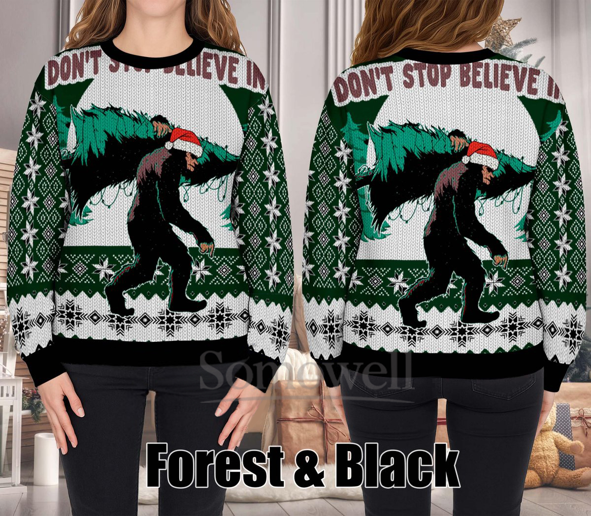 Don39t Stop BeLieve In Bigfoot Ugly Christmas Sweater Holiday Knit Gift