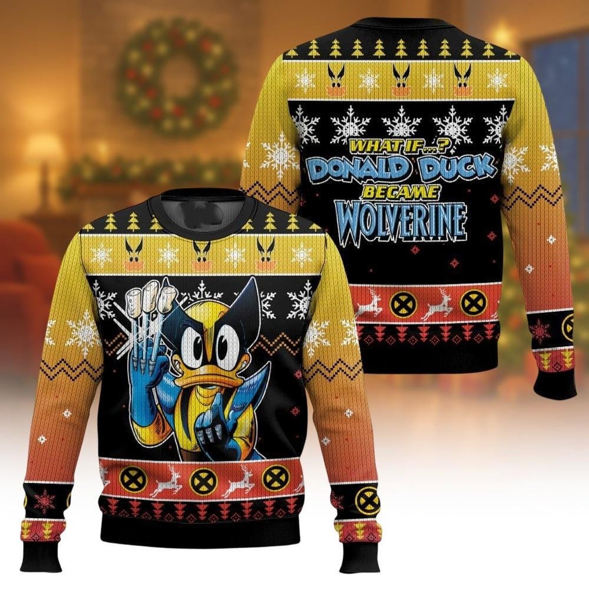 Donald Duck Wolverine What If Ugly Christmas Sweater Funny Marvel Holiday Knit Jumper