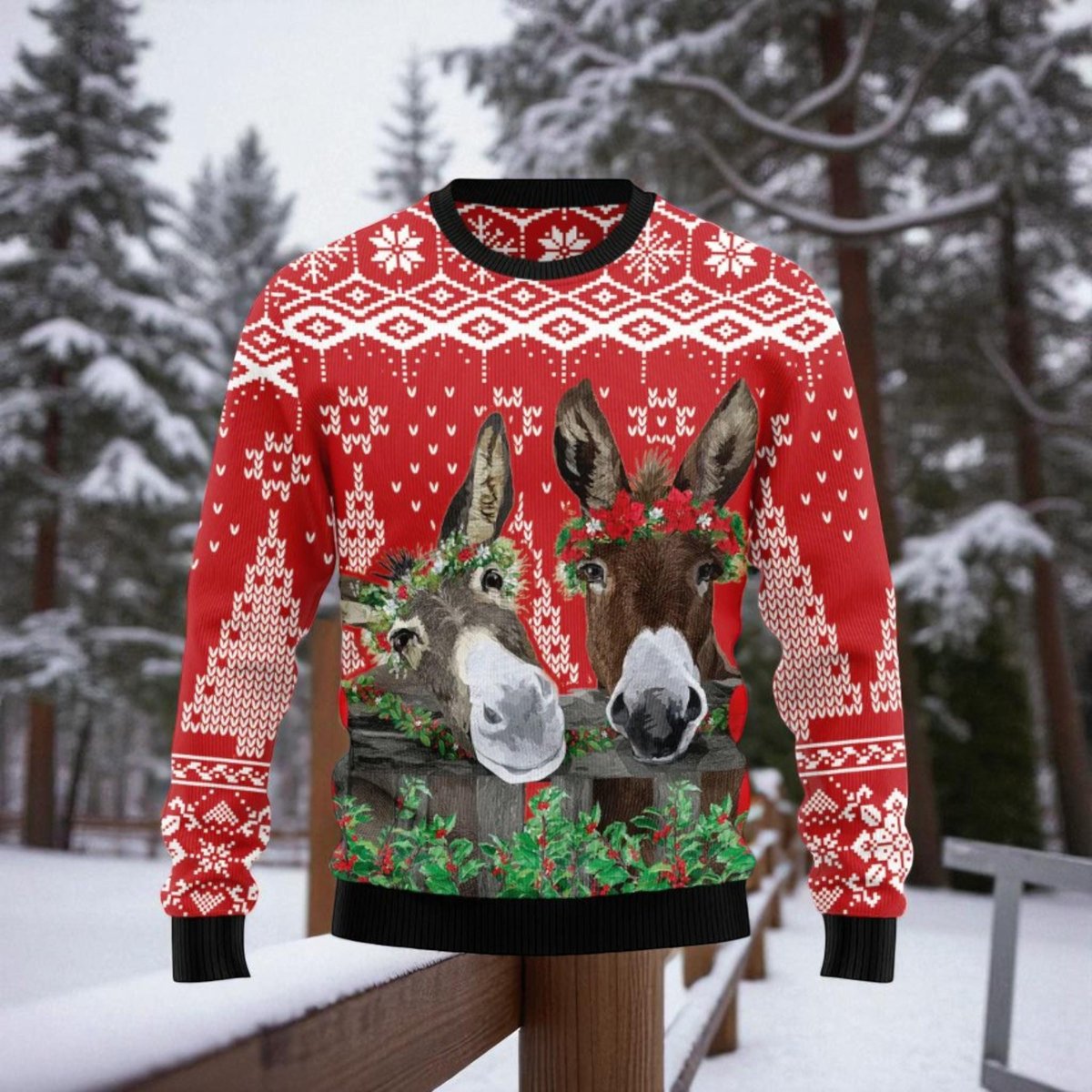 Donkey Buddies Red Ugly Christmas Sweater Funny Farm Animal Holiday Knit Jumper
