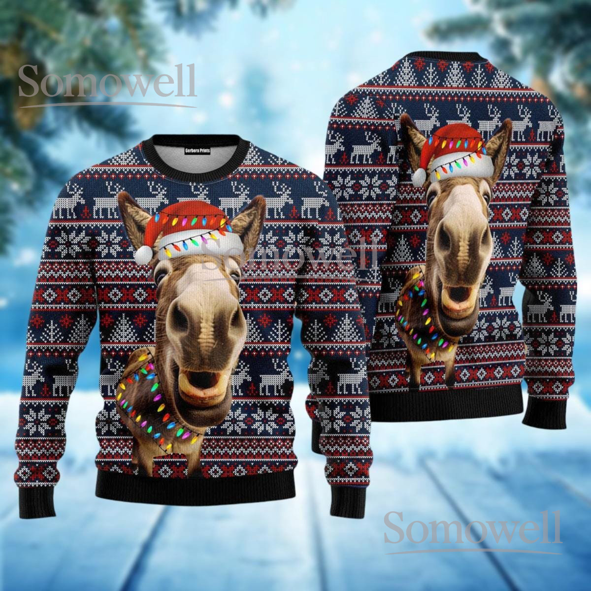 Donkey Santa Christmas Ugly Sweater Funny Animal Holiday Knit Jumper Red Festive Design