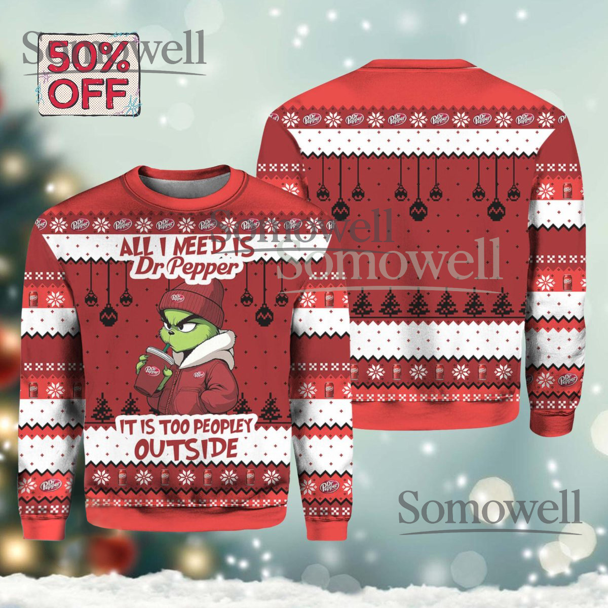 Dr Pepper Grinch Ugly Christmas Sweater Funny Soda Lover Gift