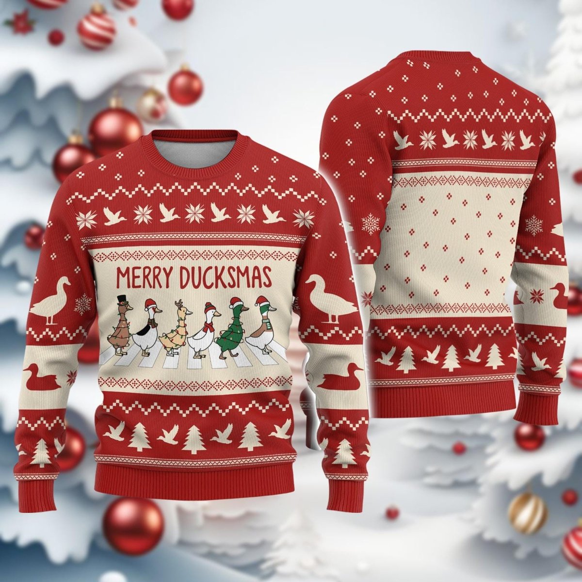 Merry Ducksmas Red Ugly Sweater Funny Duck Parade Holiday Farm Animal Knit Jumper