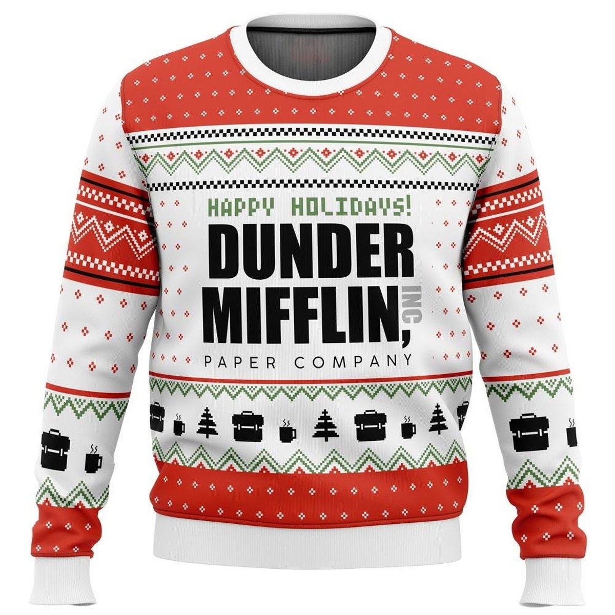 The Office Dunder Mifflin Happy Holidays White Ugly Christmas Sweater Holiday Knit Gift