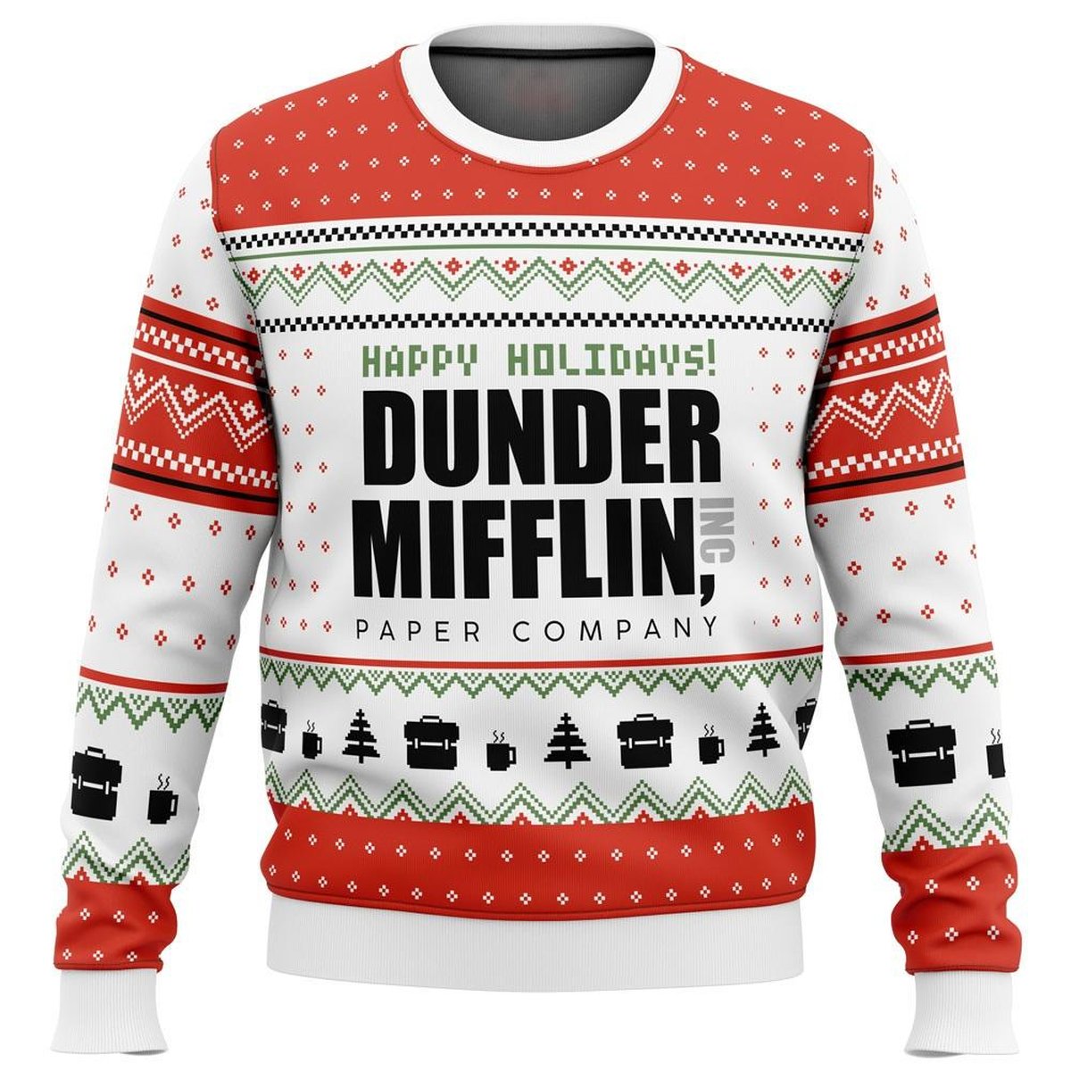 Dunder Mifflin The Office Funny TV Show Ugly Christmas Sweater White Red Jumper