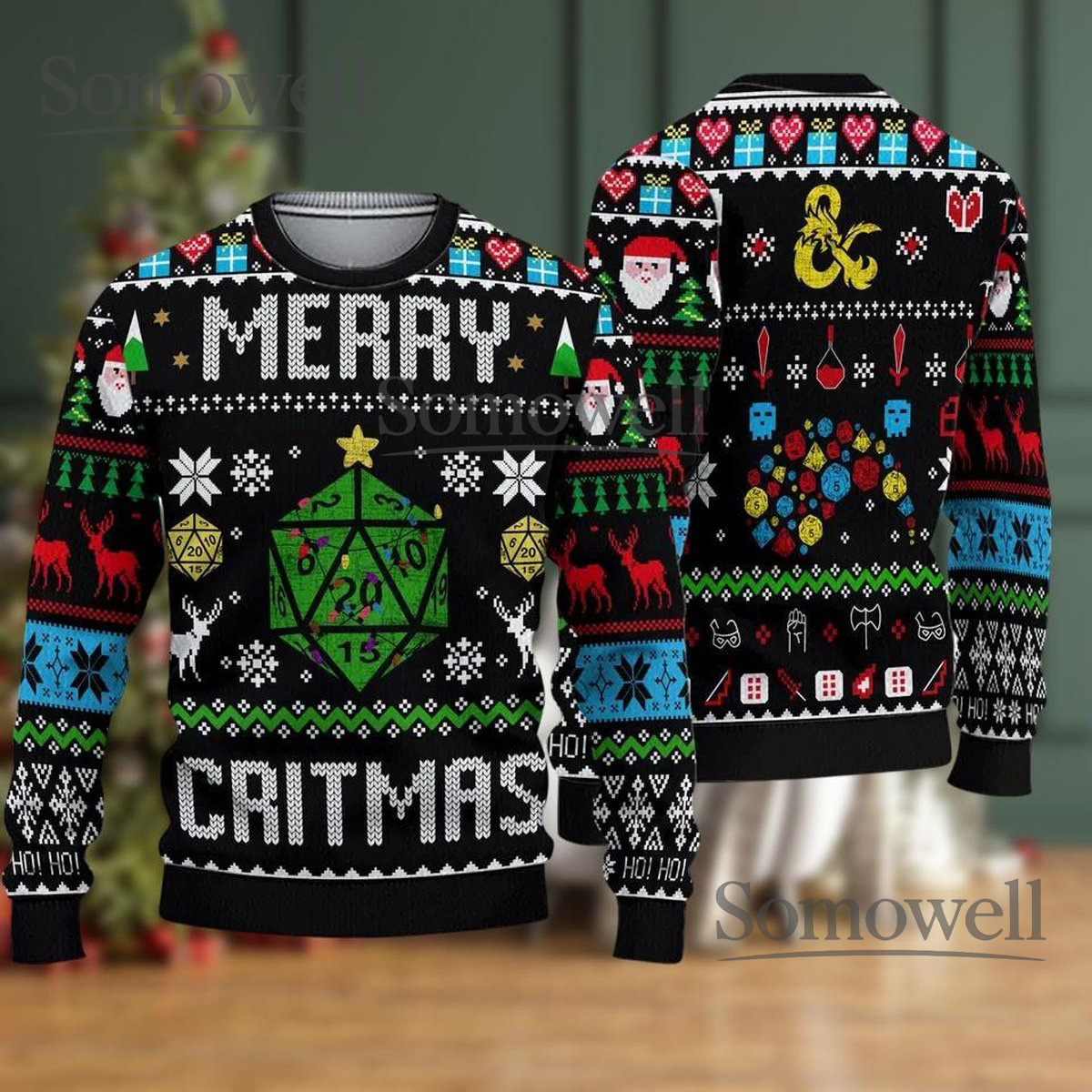 Merry Critmas Dice Dungeons and Dragons Black Ugly Christmas Sweater Gamer Holiday Knit Gift