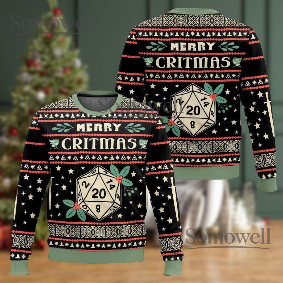 Dungeons And Dragons Merry Critmas Dice Christmas Ugly Sweater Holiday Knit Gift