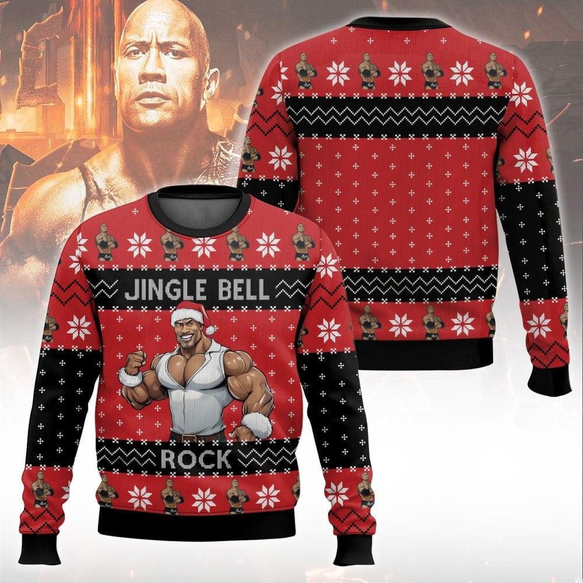Jingle Bell Rock Dwayne Johnson Funny Red Ugly Christmas Sweater Holiday Knit Gift