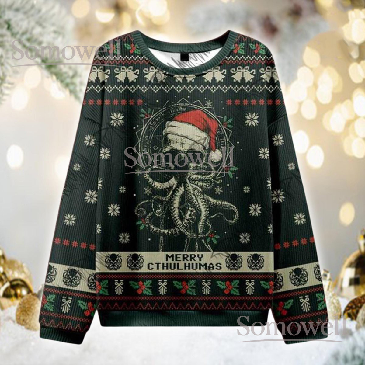 Cthulhu Lovecraft Santa Ugly Christmas Sweater Gothic Horror Holiday Gift