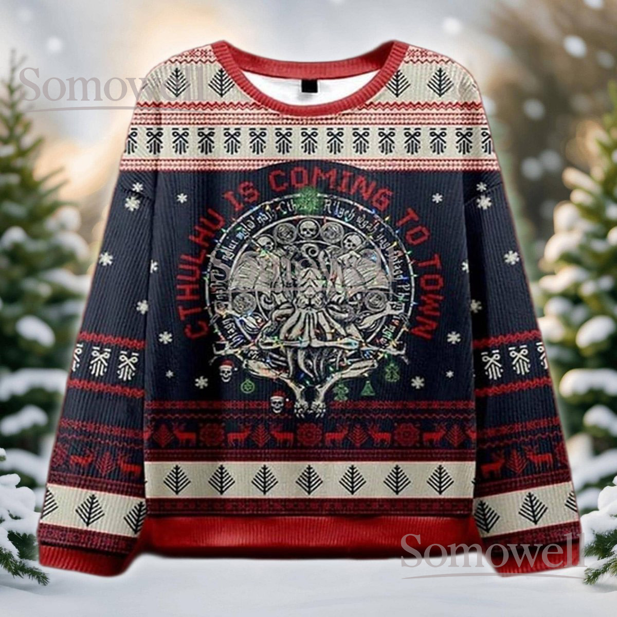 Cthulhu Is Coming To Town Ugly Christmas Sweater Lovecraft Horror Eldritch Gift