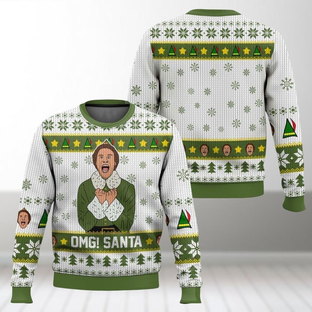 Buddy The Elf OMG Santa Ugly Christmas Sweater Funny Holiday Movie Fans Gift