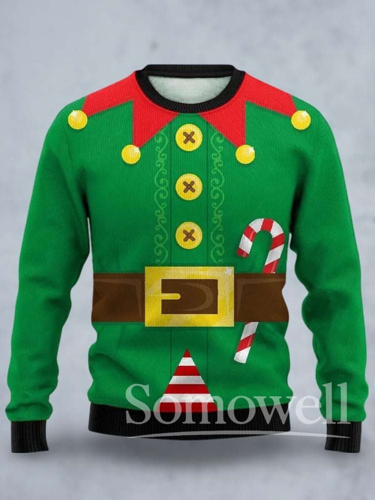 Elf Costume Ugly Christmas Sweater Funny Green Santa Helper Holiday Knit Pullover Gift