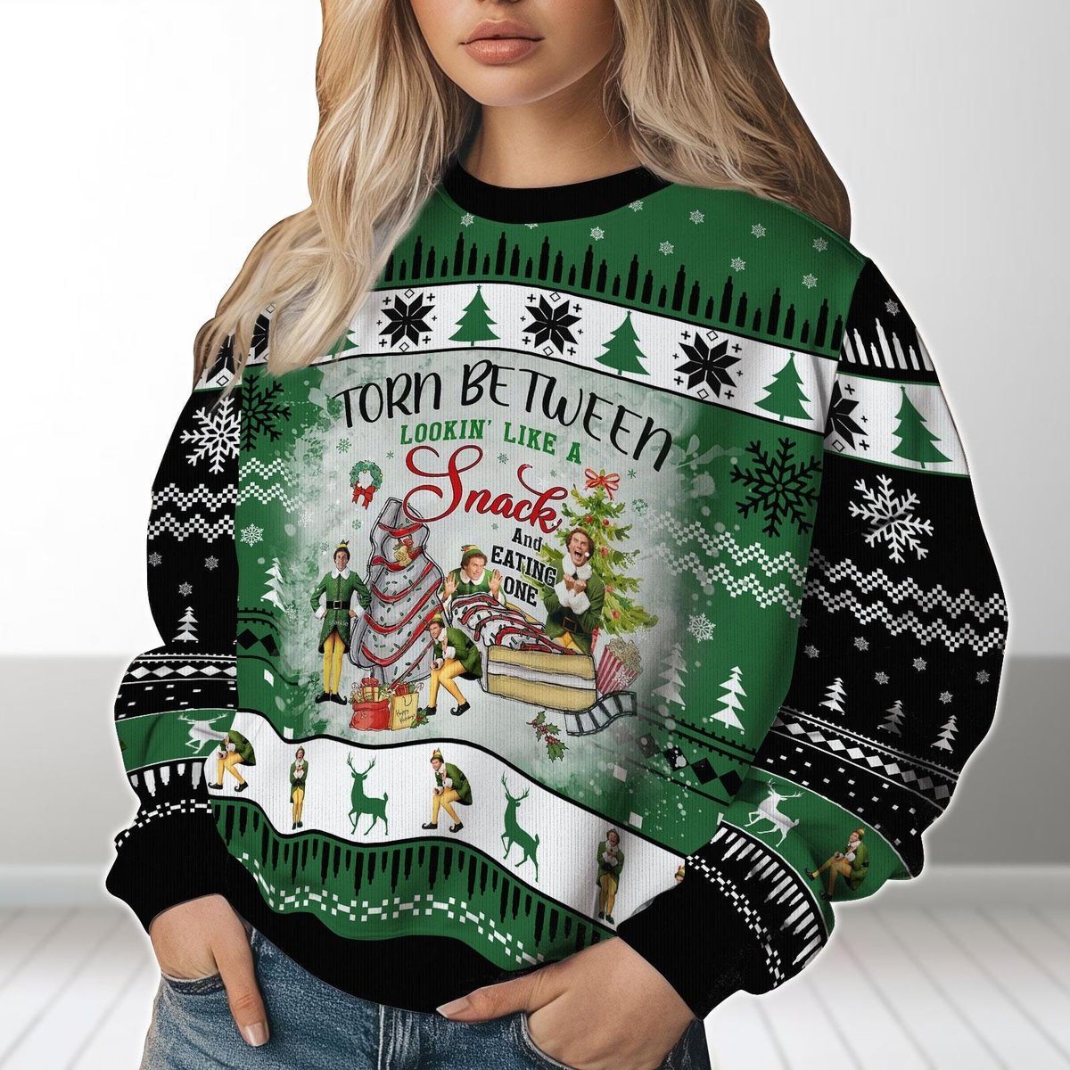 Elf Movie Snack Joke Ugly Christmas Sweater Funny Holiday Party Gift