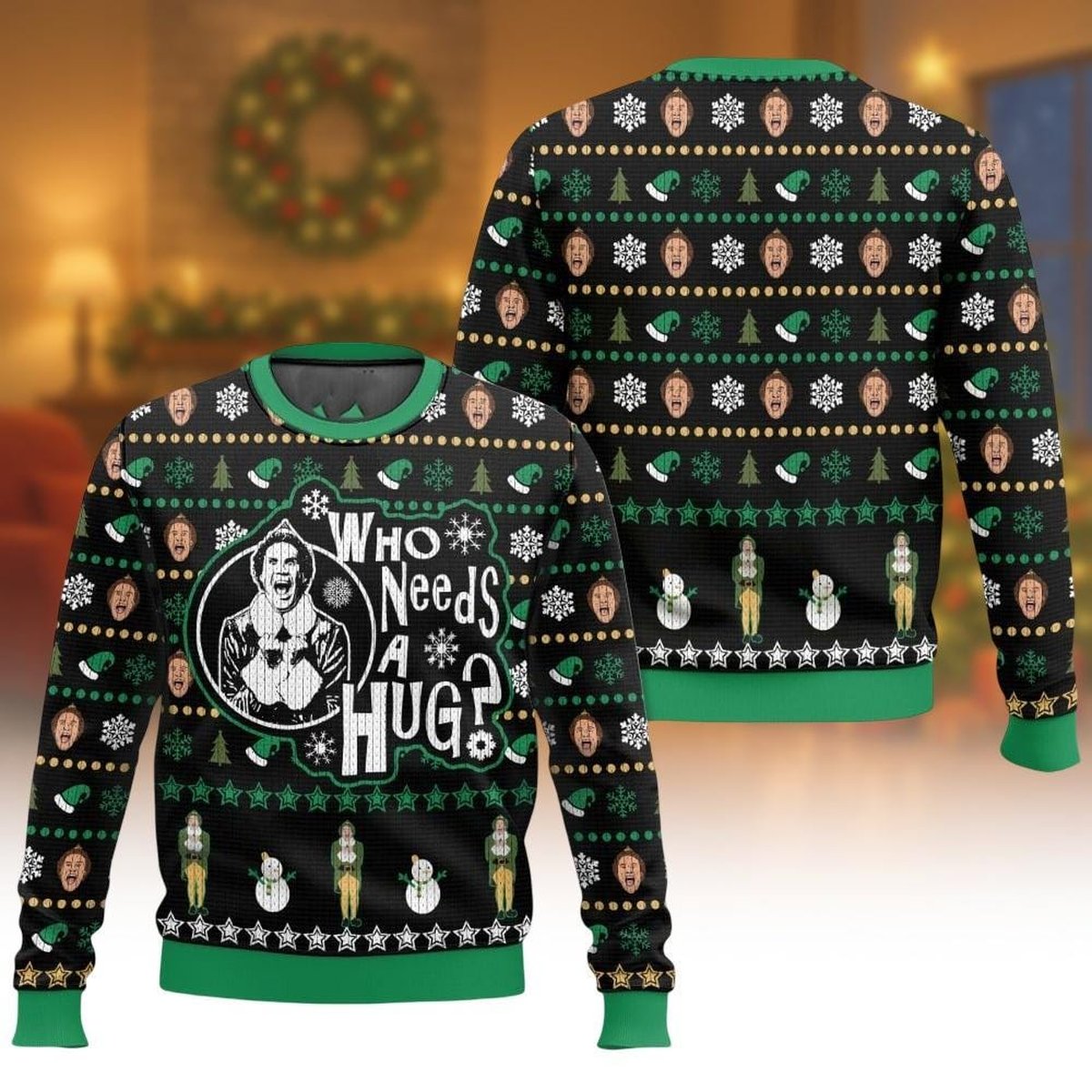 Elf Movie Who Needs A Hug Ugly Christmas Sweater Funny Buddy The Elf Holiday Jumper