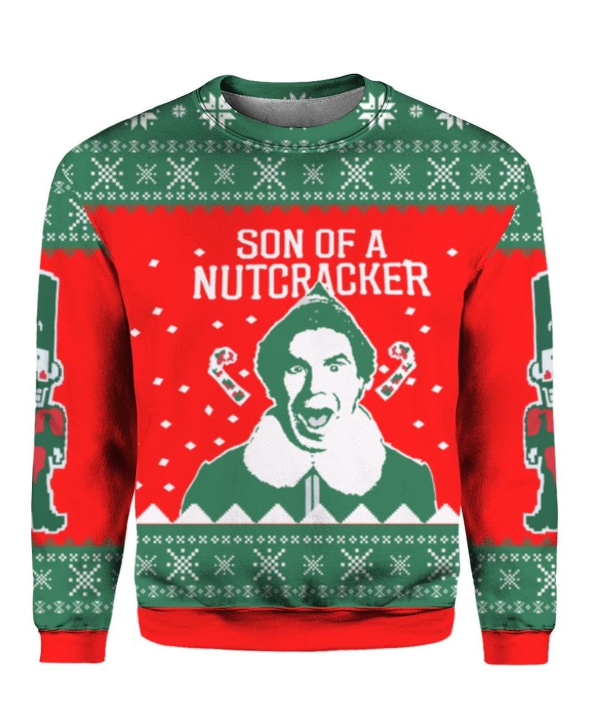 Son of a Nutcracker Red Ugly Christmas Sweater Elf Movie Funny Holiday Knit Jumper