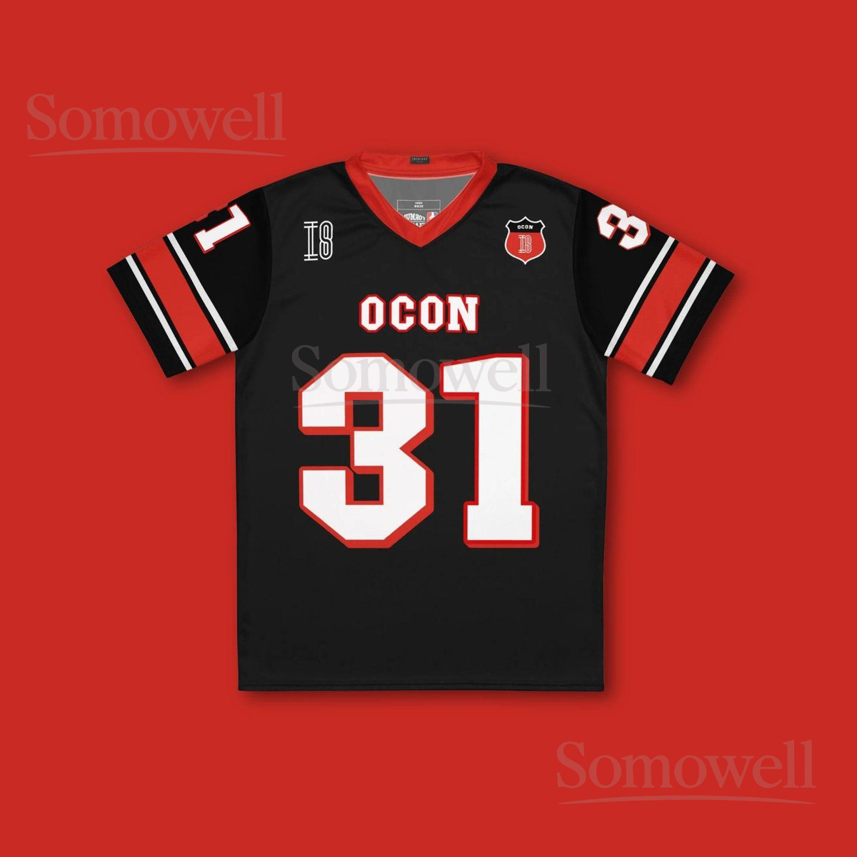 Custom Esteban Ocon Haas F1 Football Jersey Shirt for Racing Fans Black and Red Recycled Polyester Formula One Teamwear