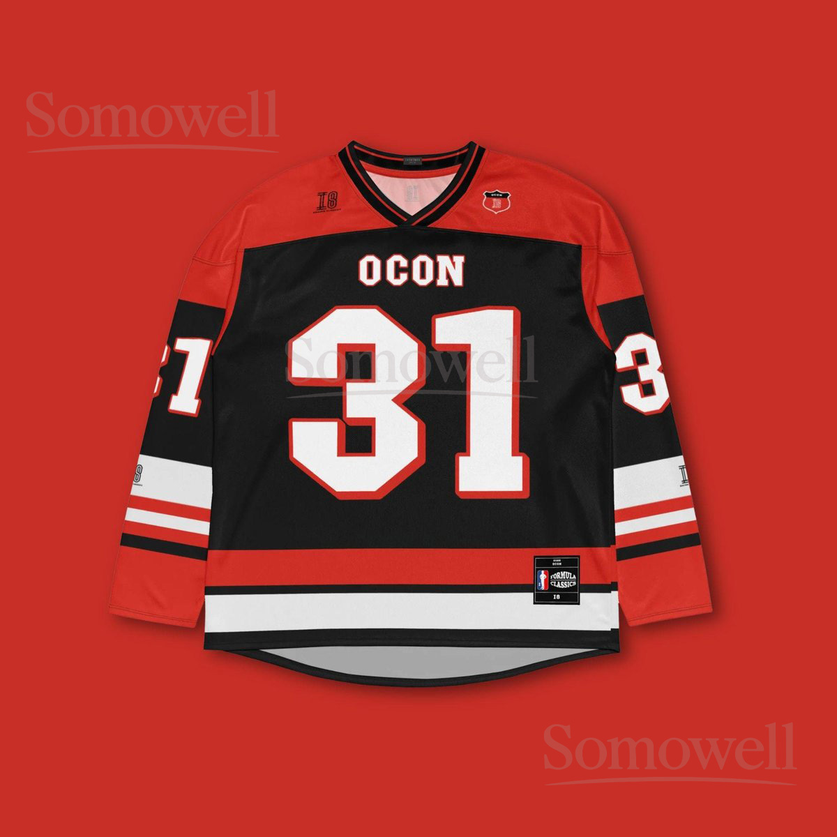 Custom Esteban Ocon Haas F1 Hockey Jersey Shirt for Formula 1 Fans Black and Red Unisex Recycled Polyester Sweatshirt