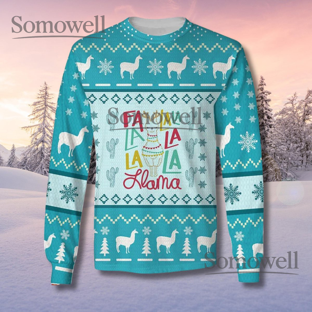 Fa La La Llama Ugly Christmas Sweater Teal Holiday Knit