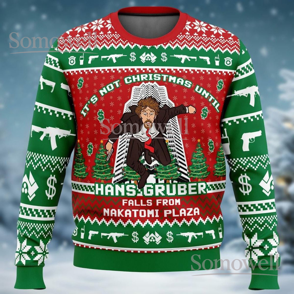 It’s Not Christmas Until Hans Gruber Falls Nakatomi Plaza Ugly Sweater Die Hard Gift