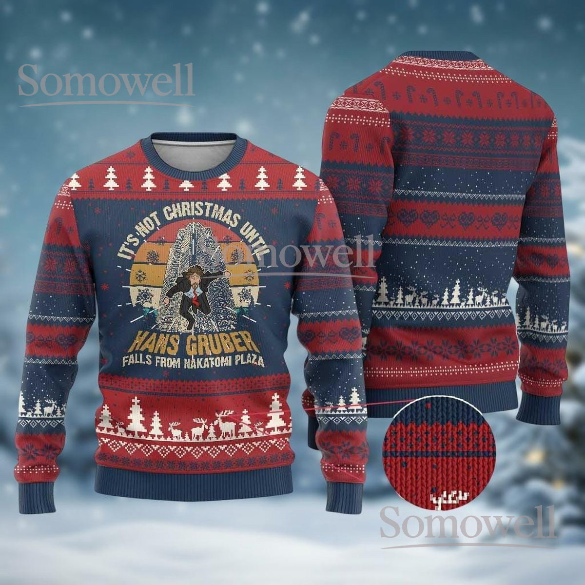 Hans Gruber Nakatomi Plaza Ugly Christmas Sweater Funny Die Hard Movie Holiday Jumper