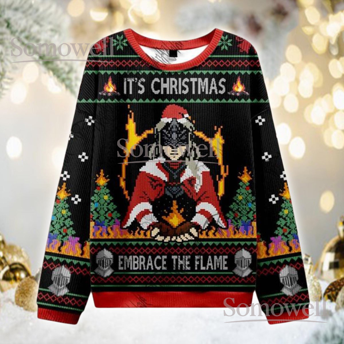 Dark Souls Embrace The Flame Ugly Christmas Sweater Gamer Fantasy Gift