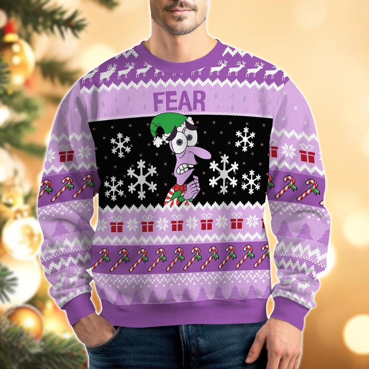 Fear Inside Out Ugly Christmas Sweater, Purple Character Holiday Knit Jumper