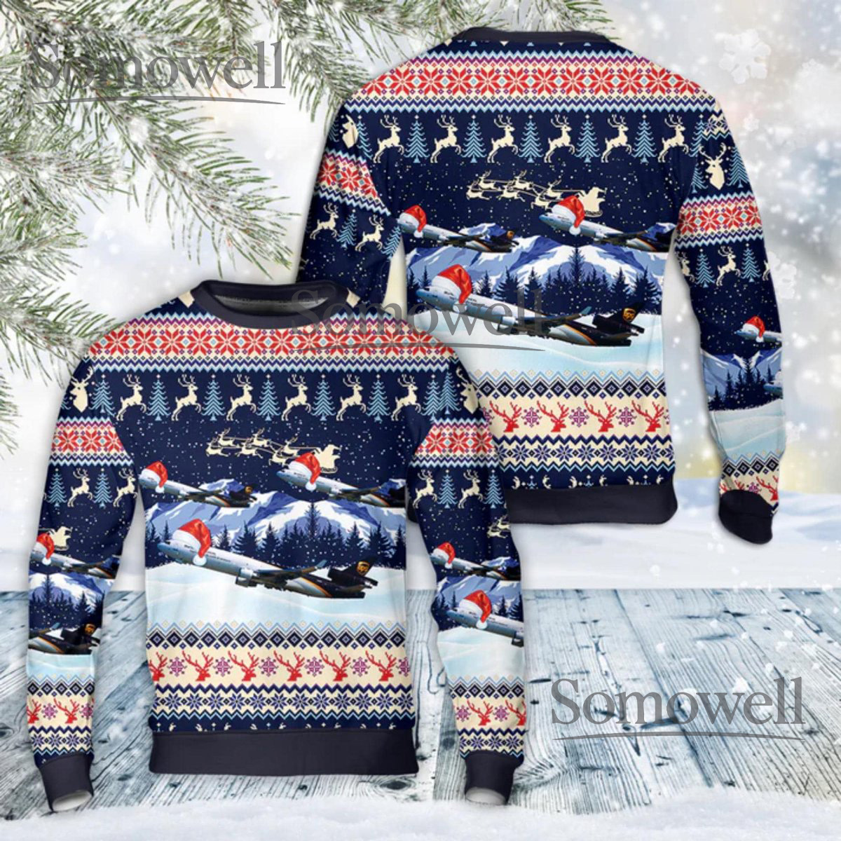 Fighter Jet Ugly Christmas Sweater Aviation Holiday Pullover